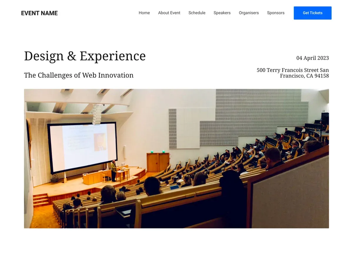 Vista previa del diseño Event Landing Page