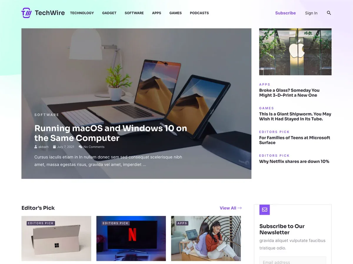 Vista previa del diseño Tech News